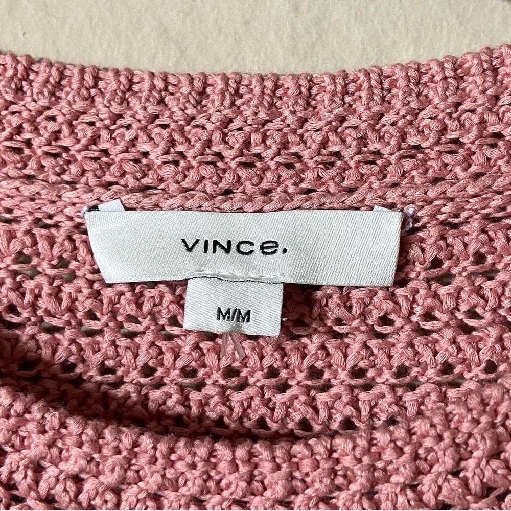 NWT Vince Crochet Knit Pink Sweater T Shirt Tee Short Sleeve Size M - Picture 8 of 9